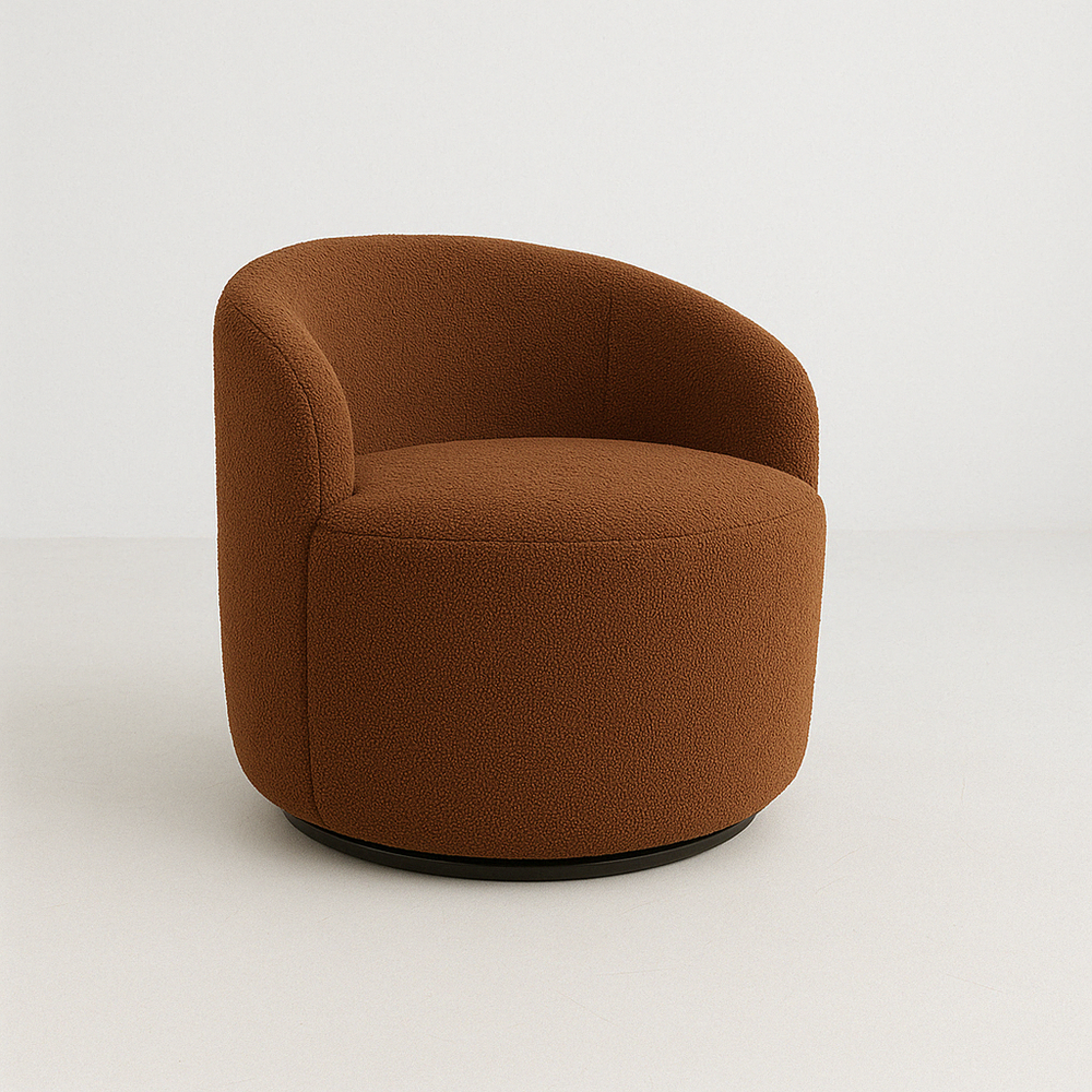 Fauteuil Cocoon Pivotant en Tissu Bouclé – Élégance Moderne et Confort Absolu