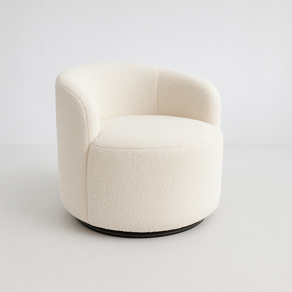 Fauteuil Cocoon Pivotant en Tissu Bouclé – Élégance Moderne et Confort Absolu