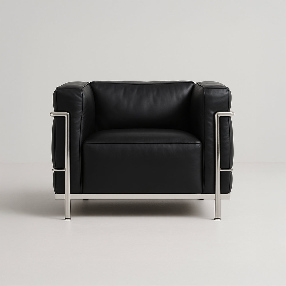 Fauteuil Grand Confort Moderniste – Cuir Véritable & Structure Chromée