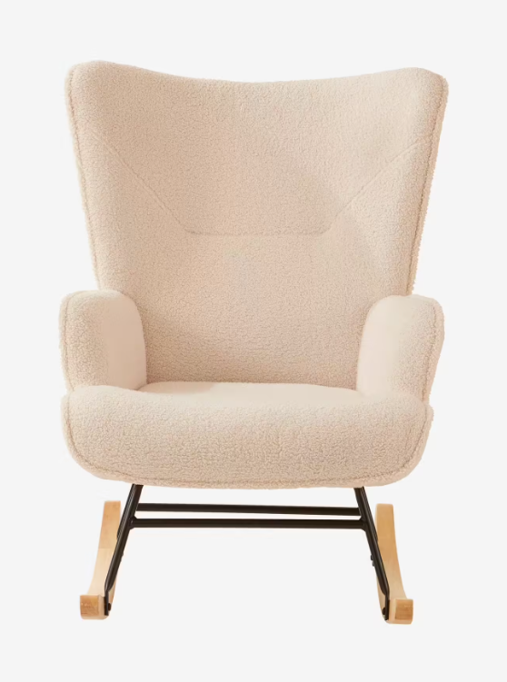 Fauteuil à Bascule en Tissu Bouclette – Confort, Élégance et Polyvalence.