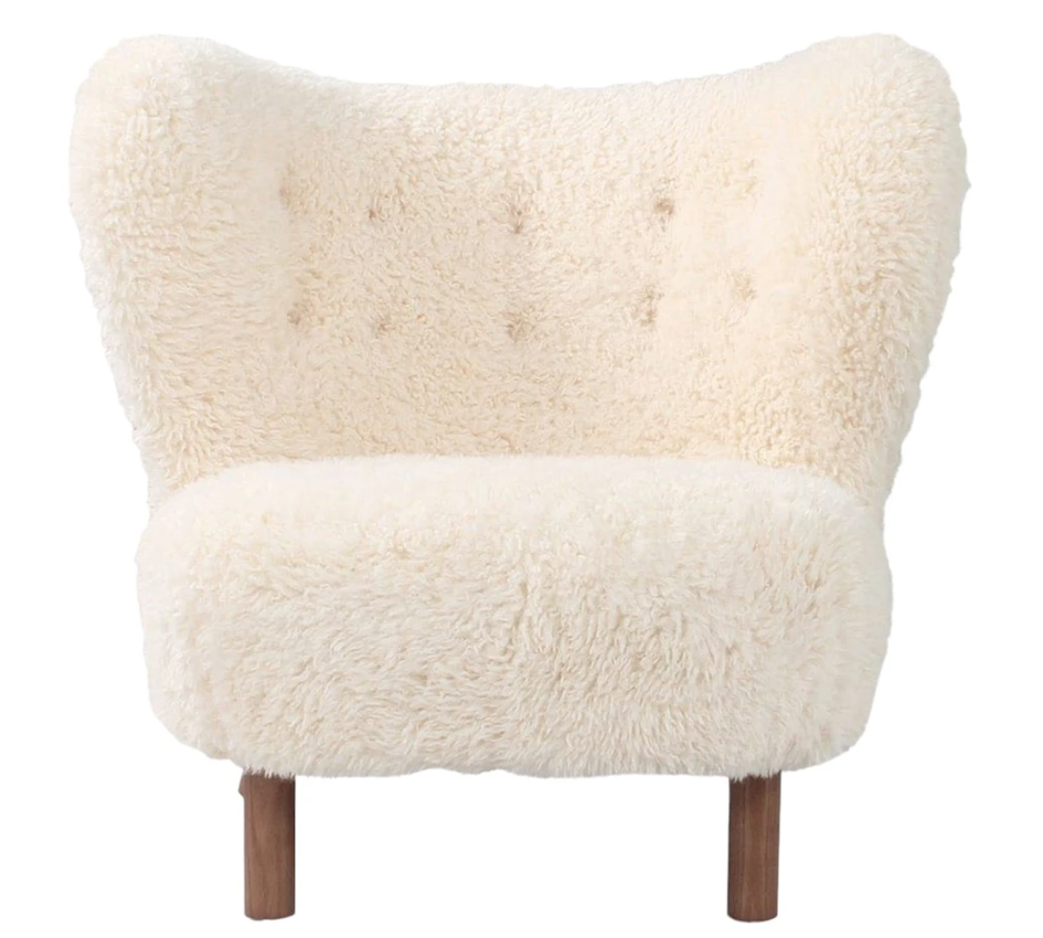 Fauteuil Bouclette Cocooning – Dossier Large & Pieds en Bois Massif avec Repose-Pieds.