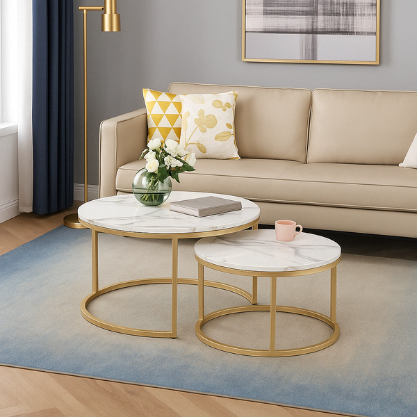 Tables Basses Imbriquées Effet Marbre – Design Élégant et Fonctionnel