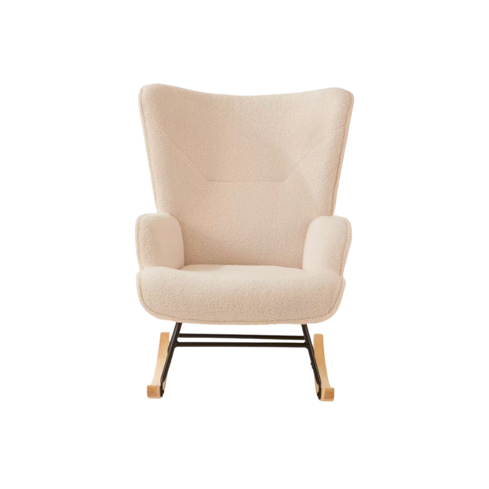 Fauteuil à Bascule en Tissu Bouclette – Confort, Élégance et Polyvalence.