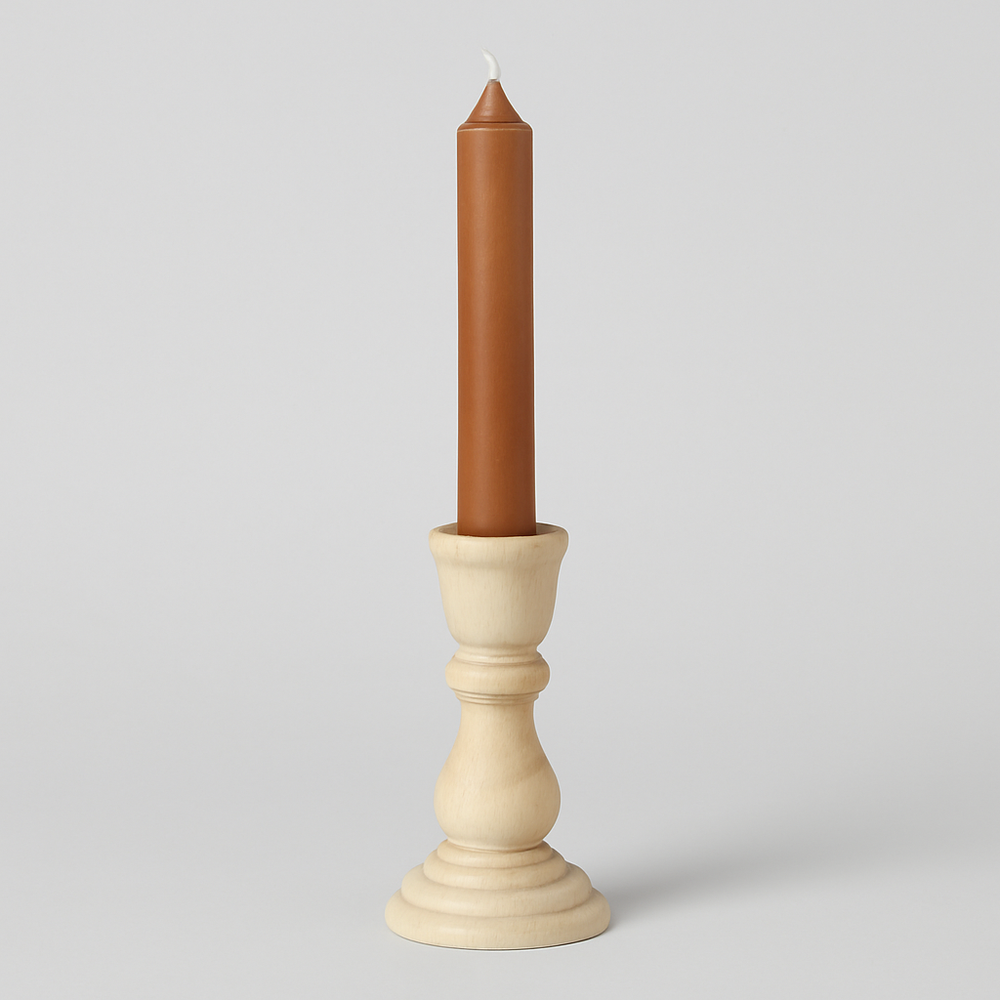 Bougeoir Sculpté en Bois Naturel – Charme Brut et Minimaliste