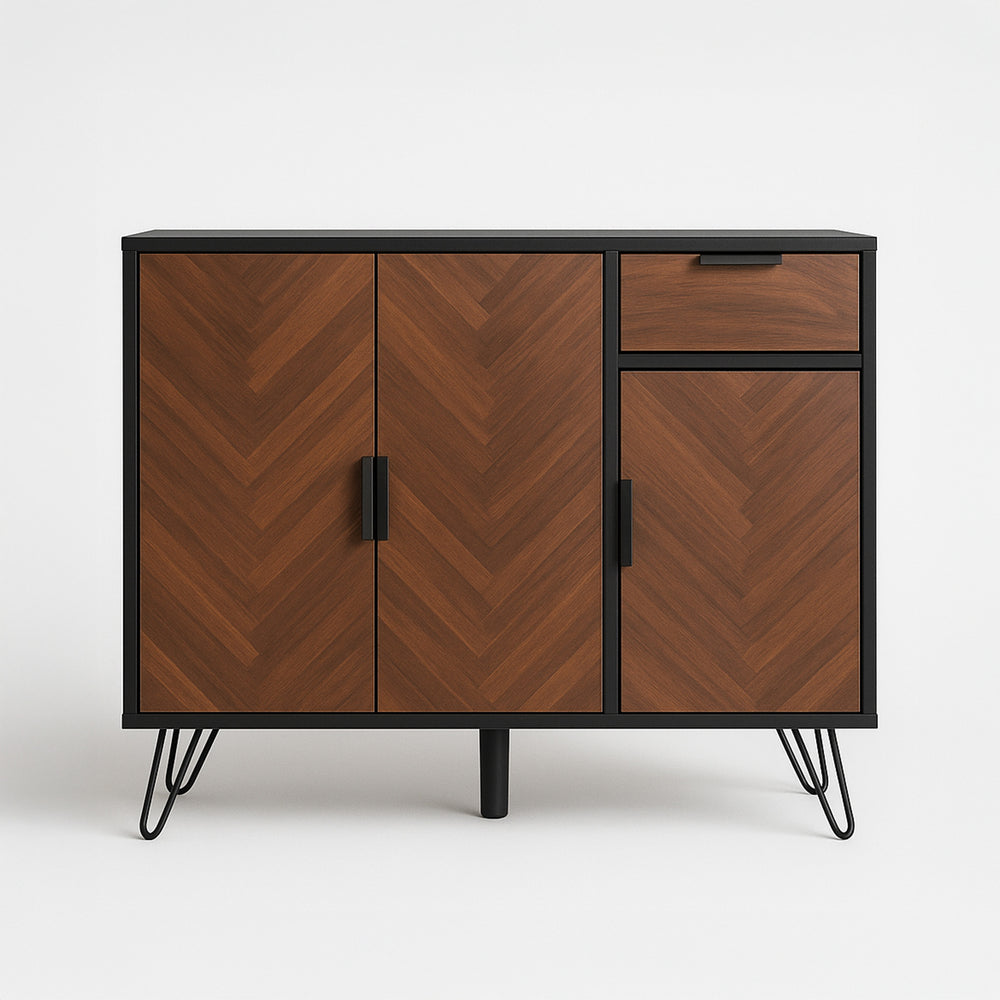 Buffet Chevron Ambre – Élégance Naturelle à Trois Portes