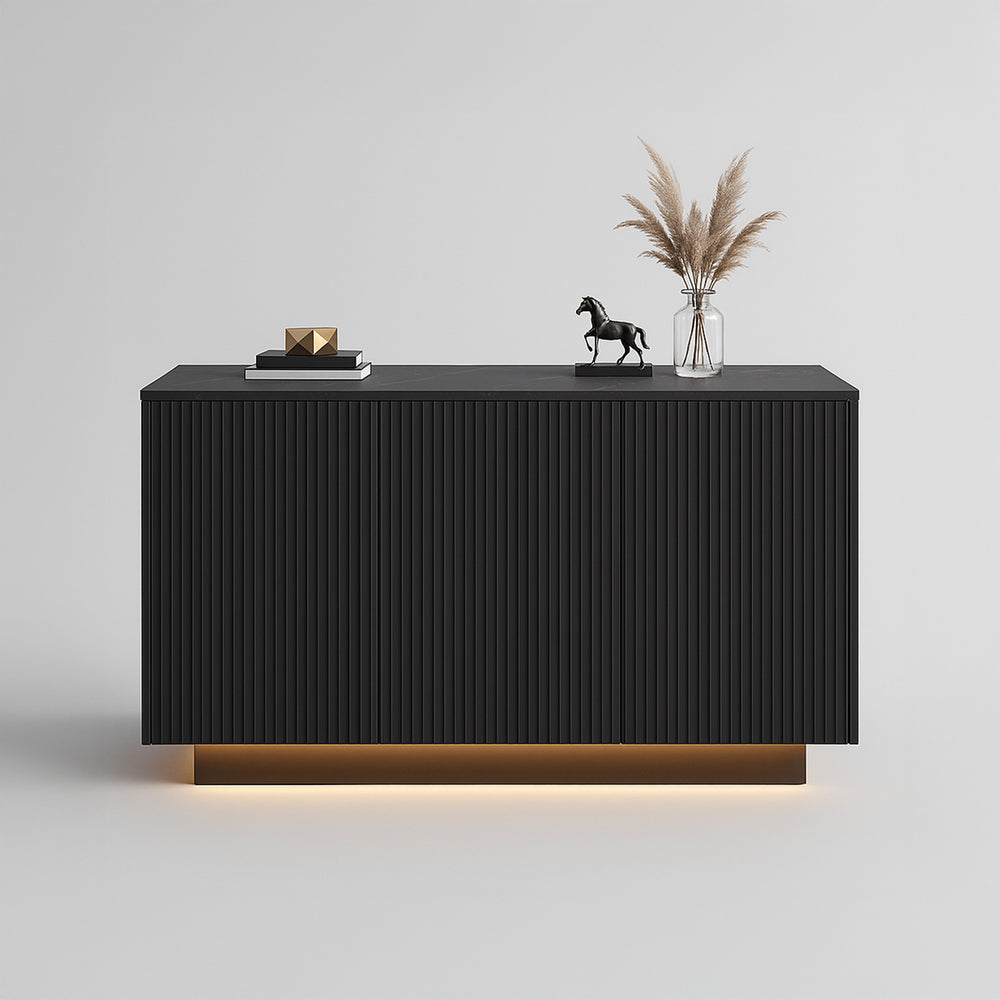 Buffet Moderne Noir avec Éclairage LED – 3 Portes et 6 Compartiments