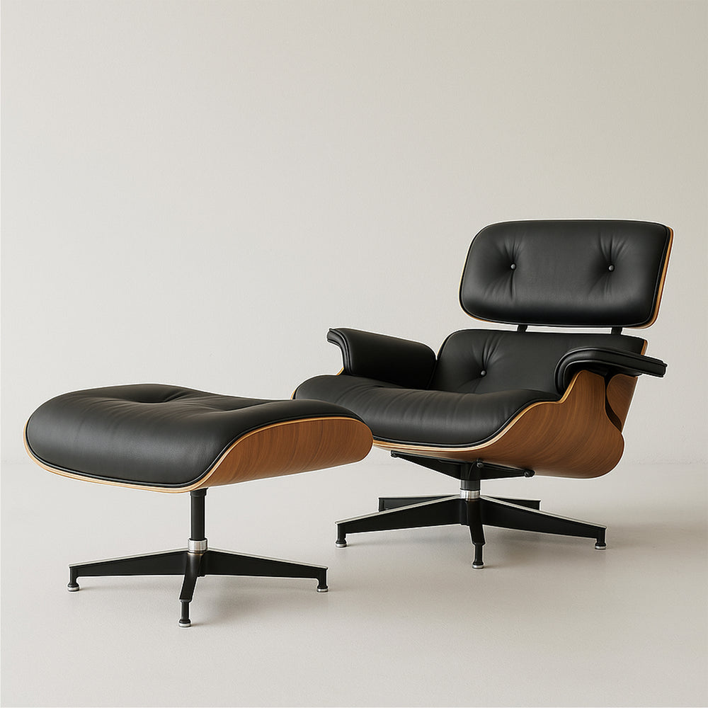 Ensemble Lounge Chair & Repose-Pieds – Finition Cuir Élégante